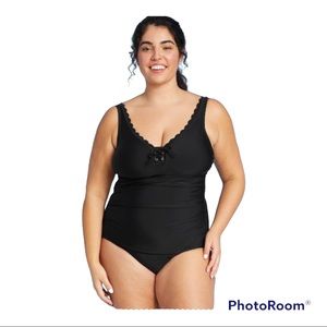 NWOT Kona Sol One Piece Swimsuit Grommet Scallop High Coverage Padded Large